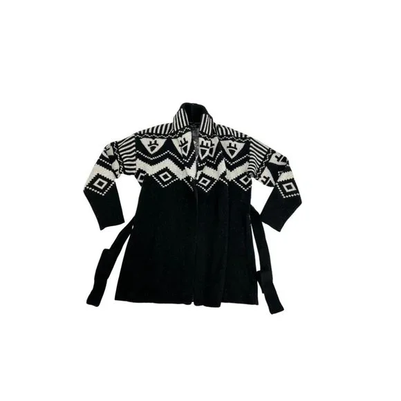 RACHEL ROY BLACK WHITE WOOL Belted CARDIGAN Sweater - Picture 5 of 6